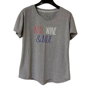 Rae Dunn Women’s Gray Red Wine & Blue Graphic Scoop Top Sz L